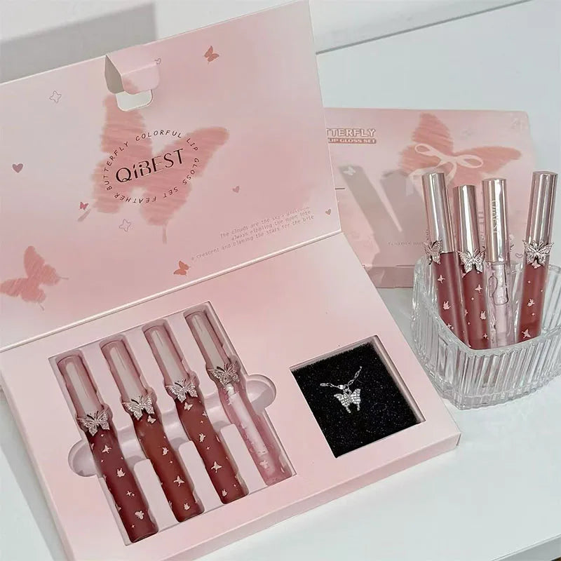 QIBEST 4-Piece Lip Set: 3 Matte Lipsticks + Lip Balm Oil Lip Makeup Set Qme
