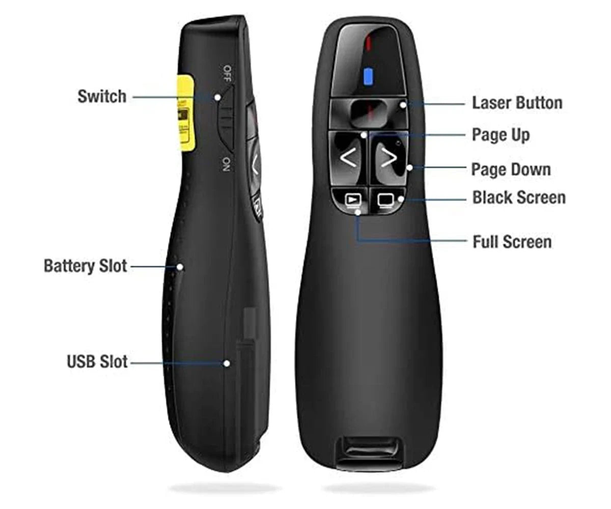 Qme R400 Wireless Presenter Clicker 2.4GHz | Laser Pointer Presentation Clicker Qme