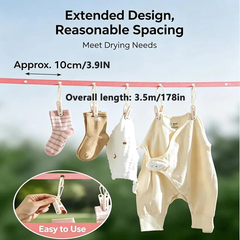 Travel Clothesline 11.5FT Retractable Non-Slip Nylon | No Clips Retractable Clothesline Qme