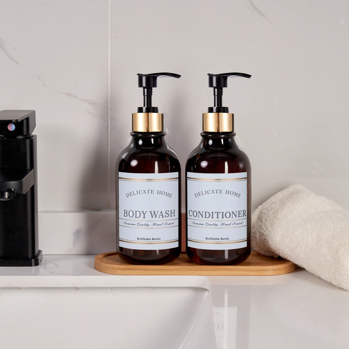 Soap Dispenser Pump with Labels – Kitchen Sink Countertop Decor Soap Dispenser Set Qme