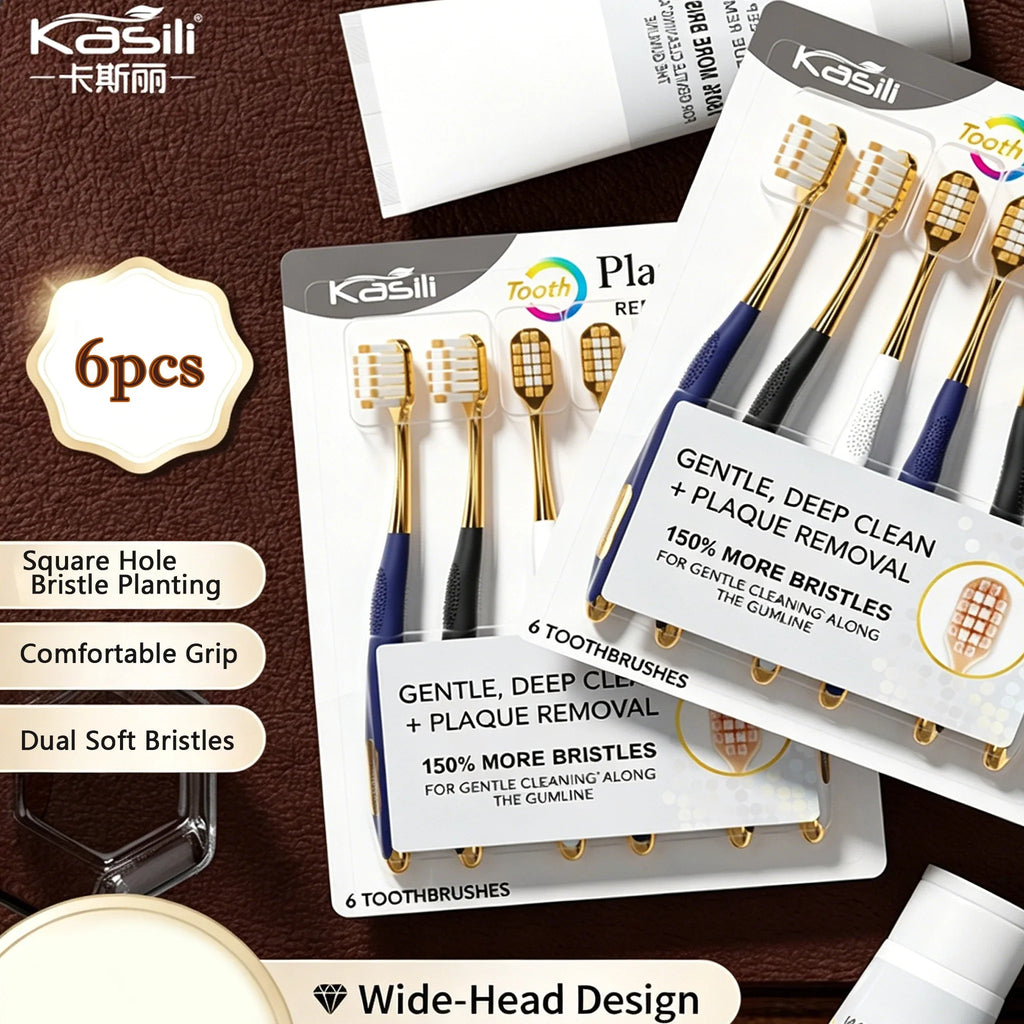 Adult Soft Bristle Wide Head Toothbrush – 6 Pack Manual Toothbrush Qme