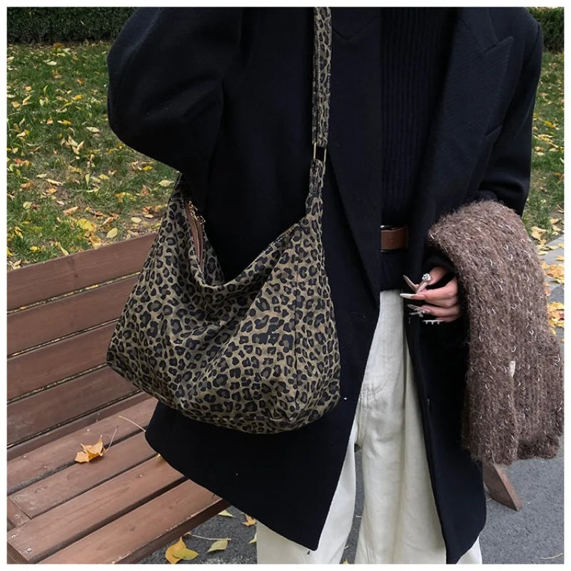 Women's Leopard Print Large Capacity Shoulder Crossbody Bag Shoulder Crossbody Bag Qme