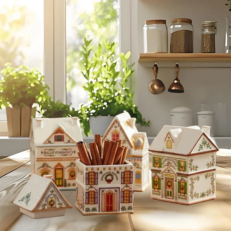 Mini Christmas Gingerbread House Spice Jars | Holiday Village Set Christmas Décor Jars Qme