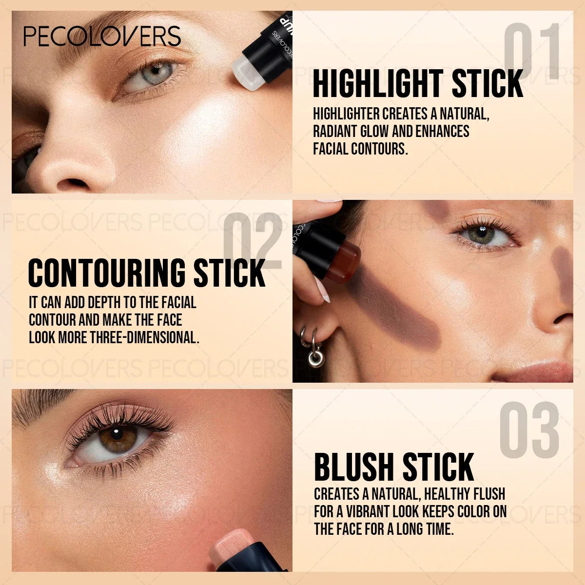 Waterproof Face Highlight Stick | Long-Lasting Natural Finish Face Highlight Stick Qme