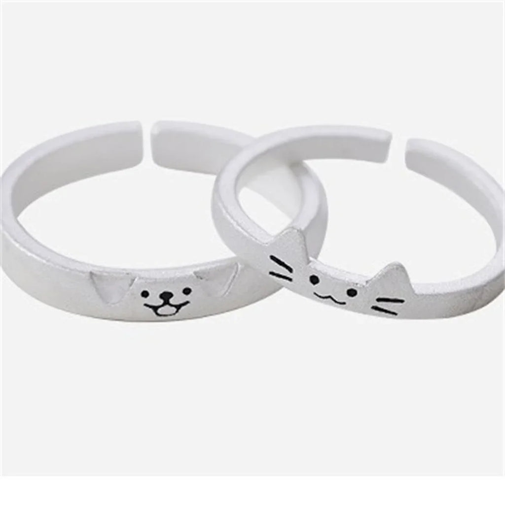 Cute Cat & Dog Couple Ring – Animal Statement Ring for Women & Men Animal Couple Ring Qme