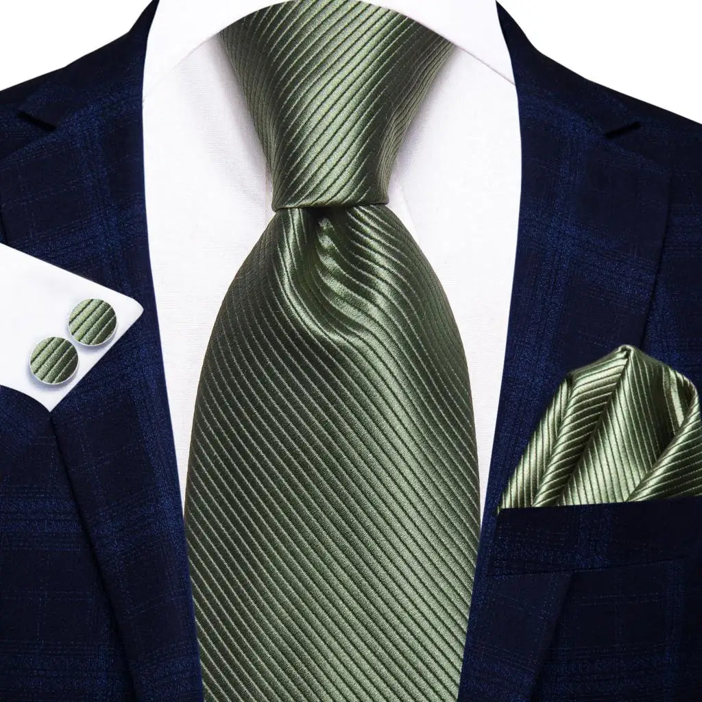 Hi-Tie Men's Silk Necktie Handkerchief & Cufflinks Set Necktie & Cufflinks Set Qme SN-3707