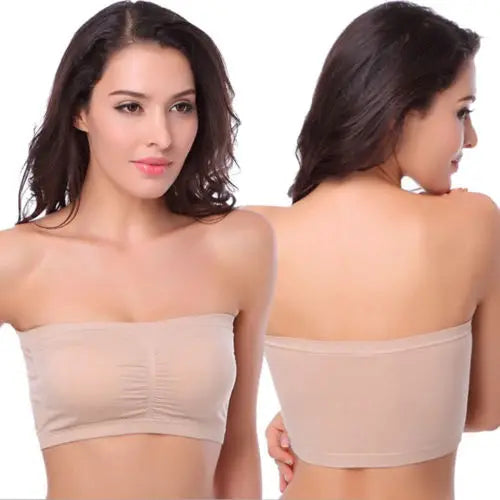 Double Layer Strapless Bandeau Bra – Removable Padded Stretchy Strapless Bandeau Bra Qme