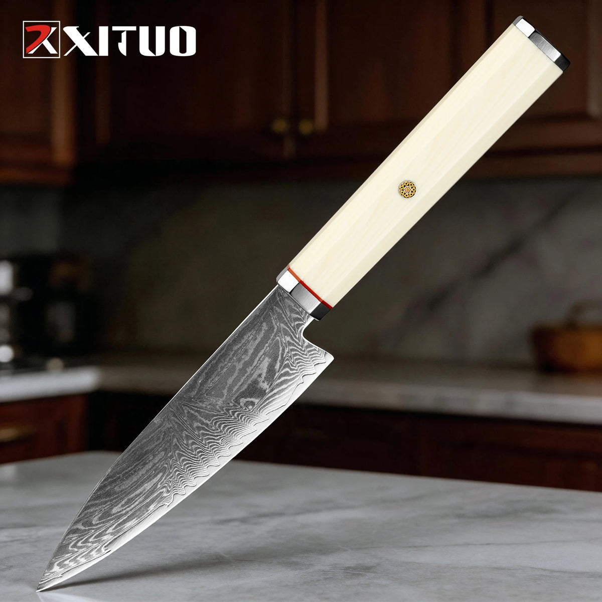 XITUO Damascus Steel Kiritsuke Knife Set – Ivory Handle Kitchen Knife Set Qst Utility Knife