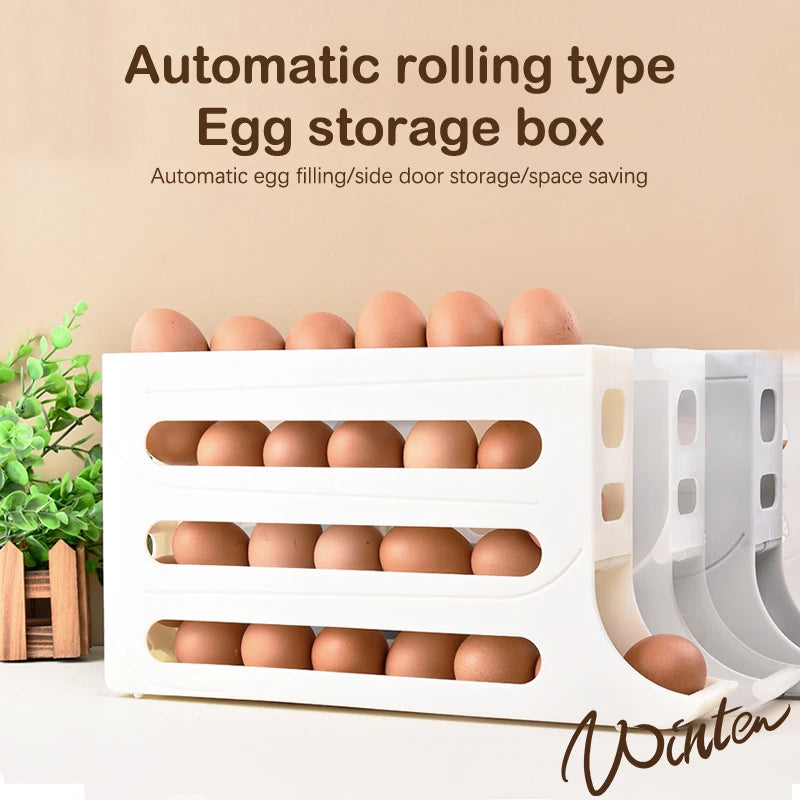 4-Tier Rolling Egg Storage Box – Stackable Fridge Organizer Egg Storage Organizer Qst