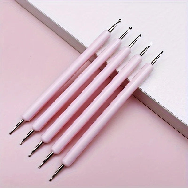 Nail Art Dotting Tools – 5pc Double-Ended Stylus Pen Set Nail Art Dotting Set Qme Pink