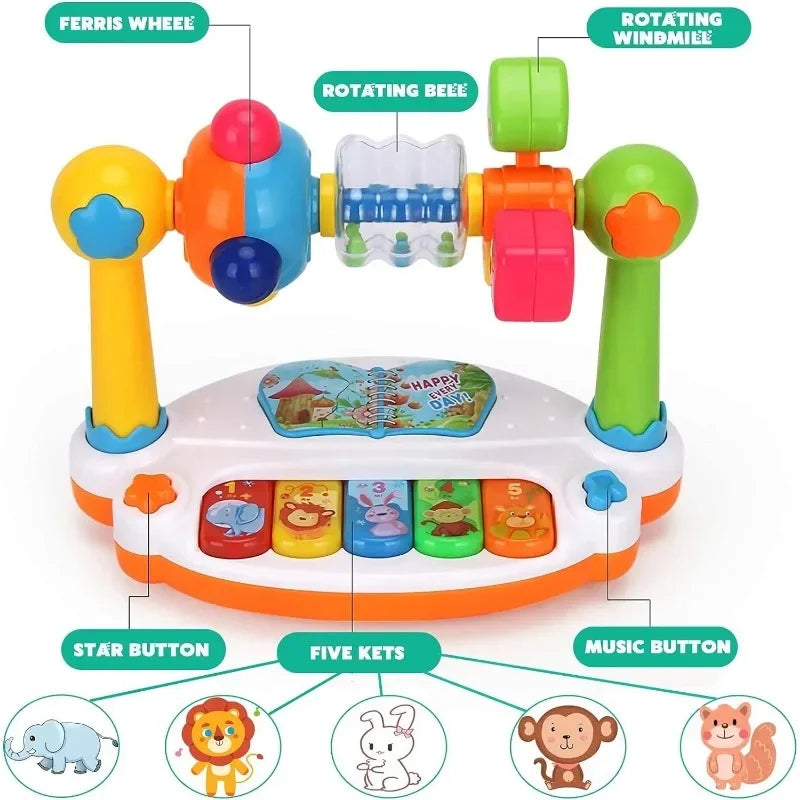 Baby Piano Toy – Rotating Music Keyboard with Lights & Sound Kids Musical Toy Qme