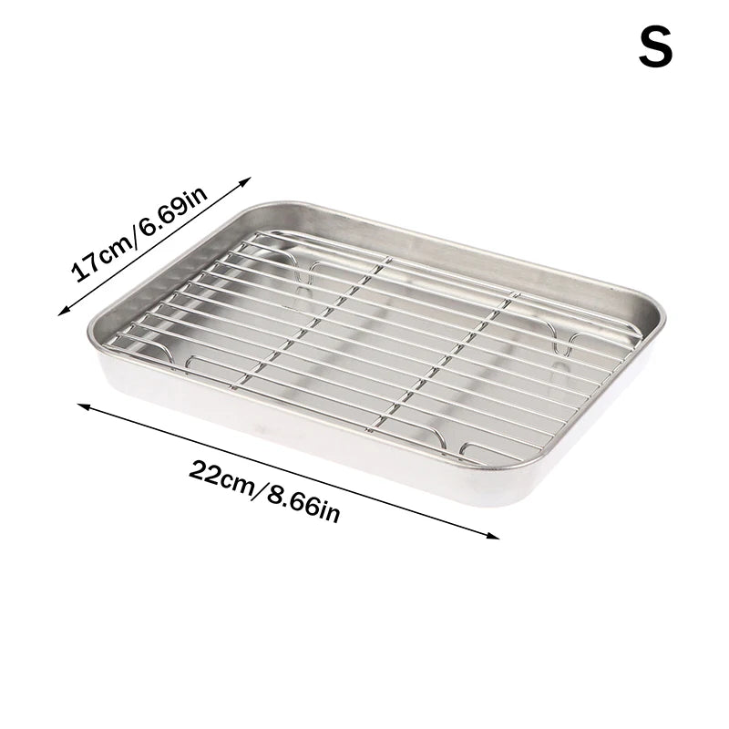 Stainless Steel Baking Pan with Removable Wire Rack – S/M/L Baking Pan Set Qst S