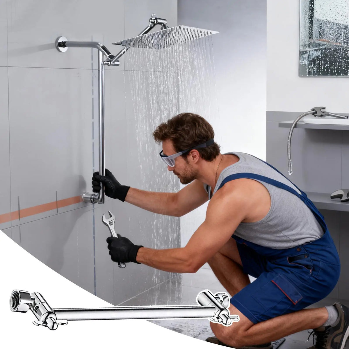 304 Stainless Steel Shower Arm Extension & Head Extender Shower Arm Extension Qme