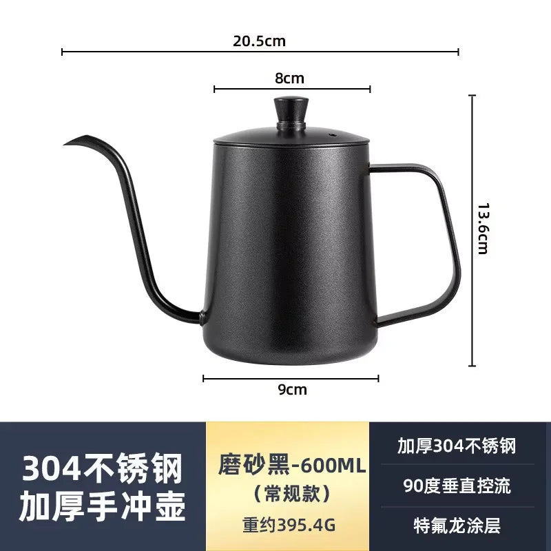 Gooseneck Pour Over Coffee Kettle 600ml – 304 Stainless Steel Gooseneck Pour Kettle Qst 600ml with lid BK