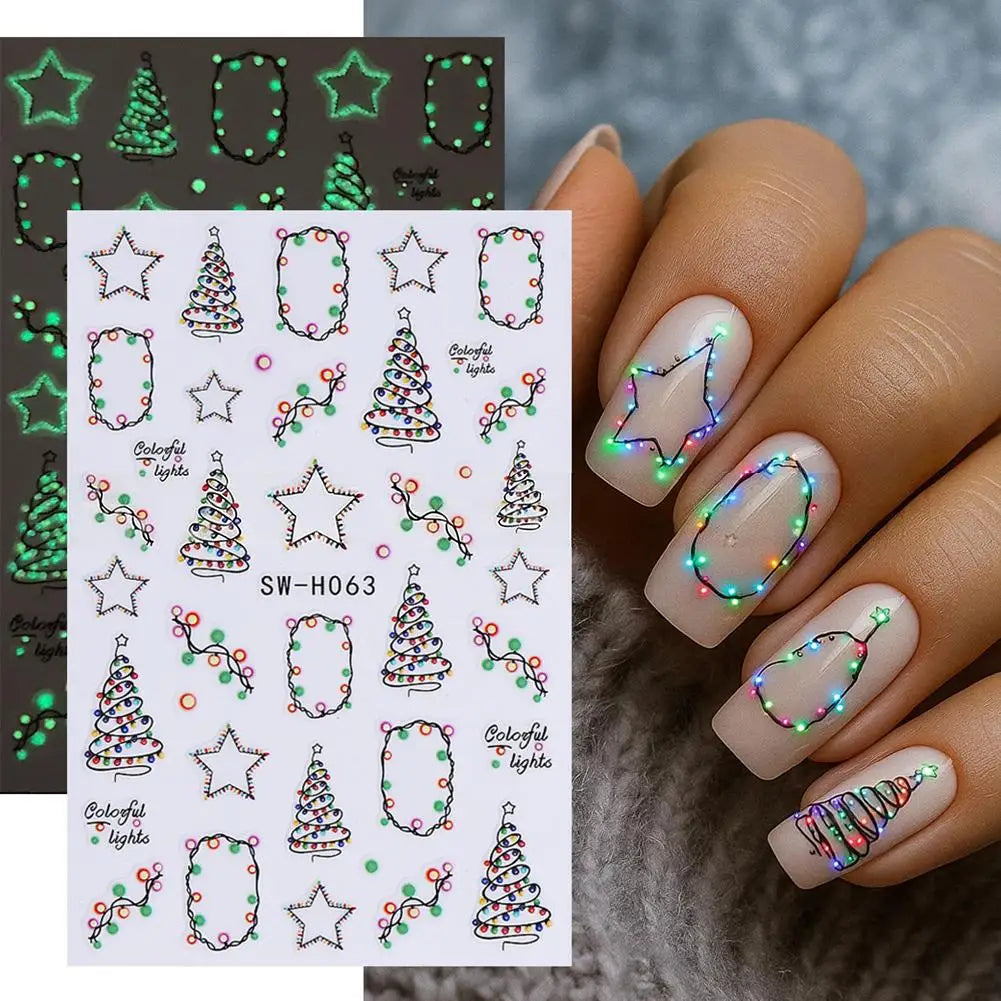 Glow-in-the-Dark Christmas Nail Art Stickers – Stars & Trees Nail Art Stickers Qme