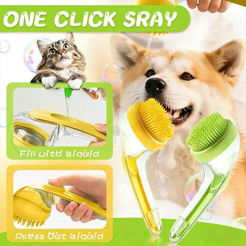 Long Handle Silicone Pet Bath Brush – Cat & Dog Grooming Pet Grooming Brush Qme