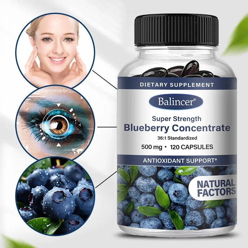 Blueberry Concentrate 500mg Softgels – Vision & Antioxidant Support Dietary Supplement Qst