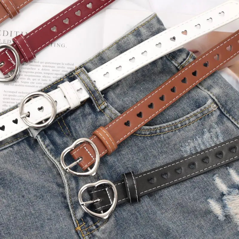 Women's PU Leather Belt Hollow Heart Cutout Design | 6 Colors Women's Fashion Belt Qme