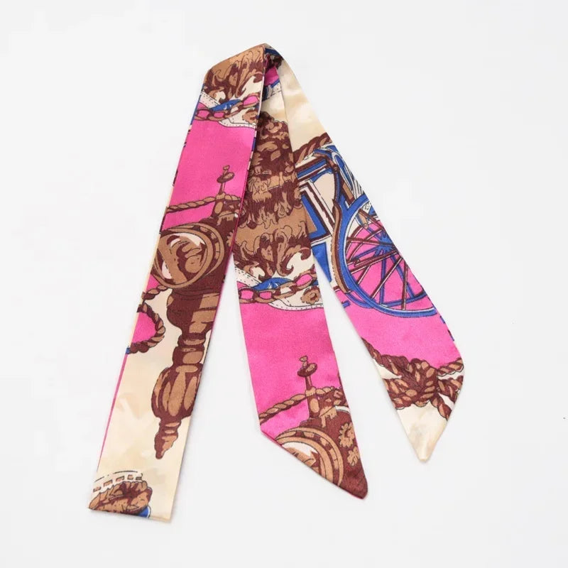 Women's Skinny Ribbon Scarf – Printed Polyester Hair Tie