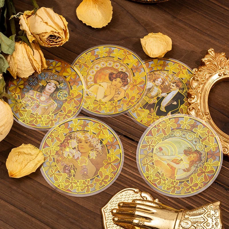 Mucha Theme Scrapbooking Stickers – DIY Decorative Labels Decorative Craft Stickers Qme