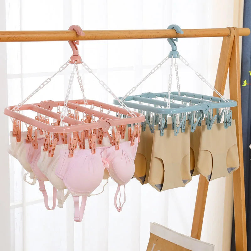 Windproof Folding Clothes Drying Hanger with Spring Clips Folding Drying Hanger Qme