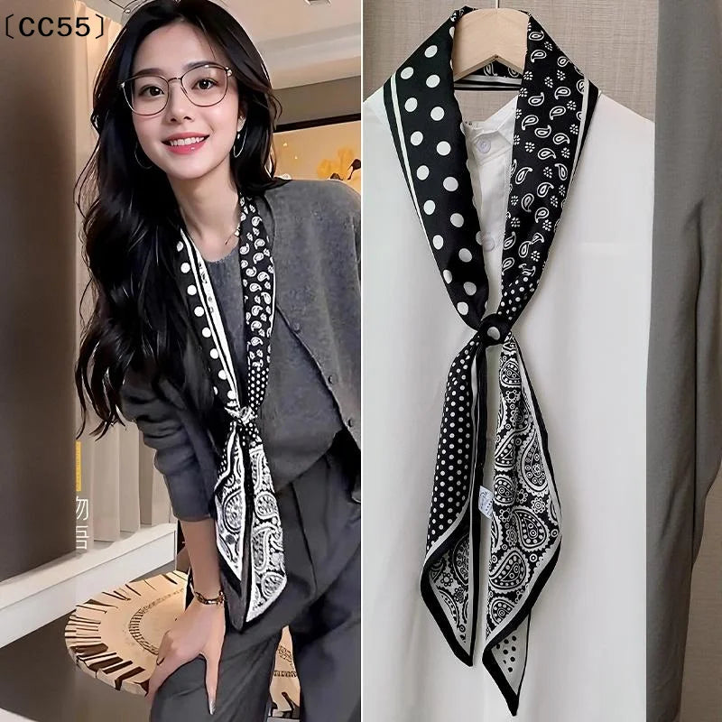 Women's Polka Dot Narrow Long Scarf – Headband, Bag Ribbon & Tie Narrow Ribbon Scarf Qst