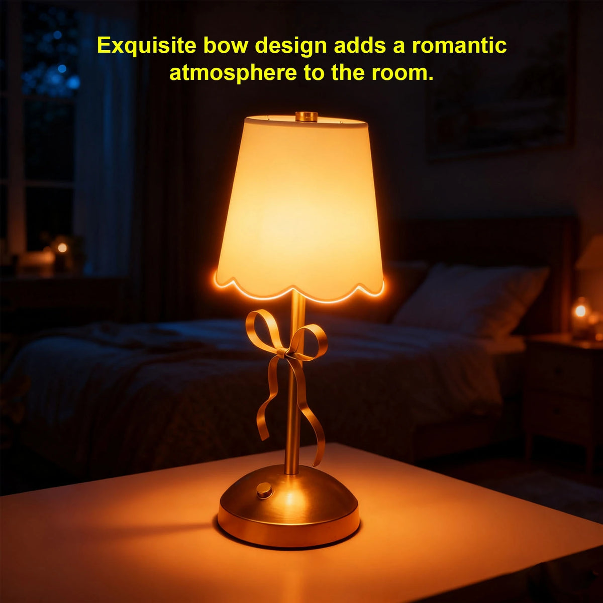Bow Table Lamp – Cordless Rechargeable Bedside Lamp Fabric Shade Cordless Table Lamp Qst