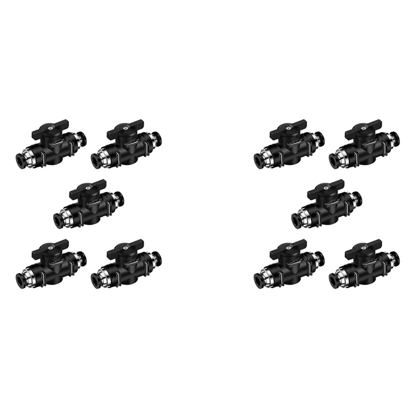 Pneumatic Ball Valve Push-Connect Fitting 10mm Air Flow Control Pneumatic Ball Valve Qme Black 10mm