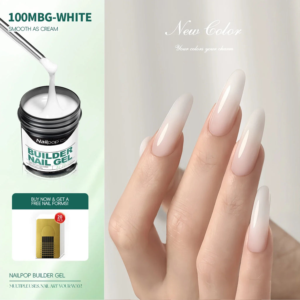 Nailpop 100g Milky Smooth Builder Gel – UV/LED Nail Extension Builder Gel Qme 100MBG-White