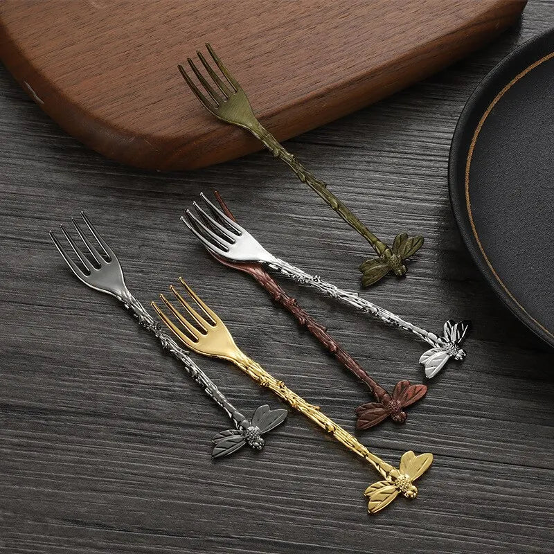 Vintage Forest Dragonfly Stainless Steel Coffee Spoon Set 6pc Decorative Spoon Set Qme