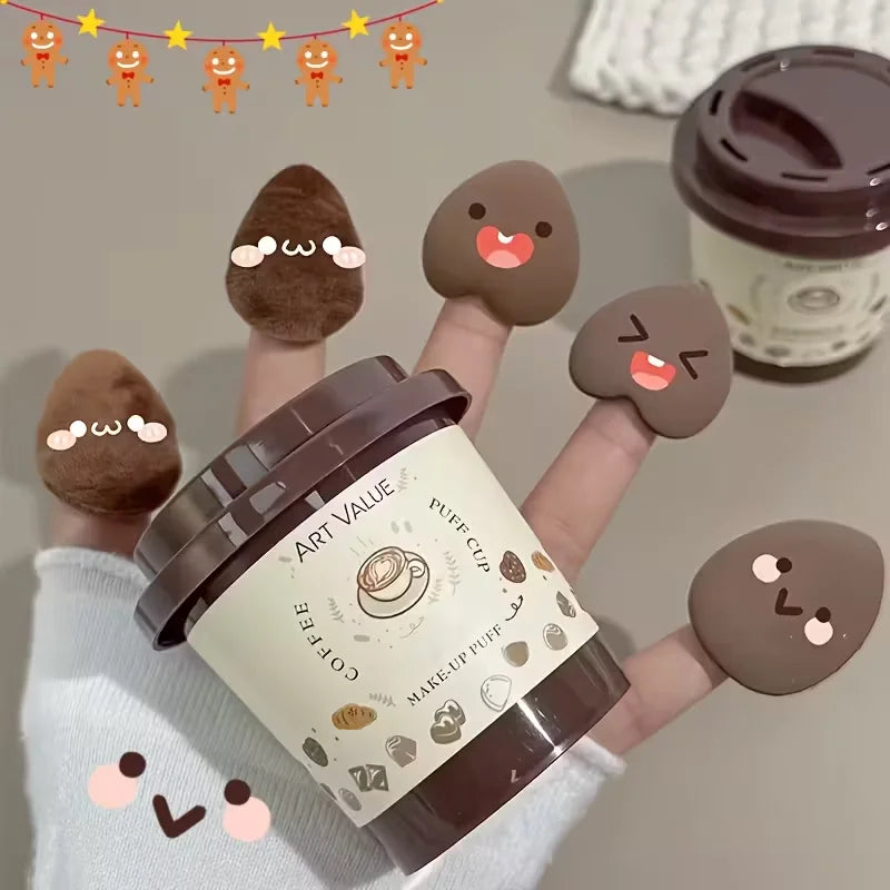 Mini Coffee Powder Puff – Wet & Dry Fingertip Makeup Sponge Makeup Sponge Puff Qme