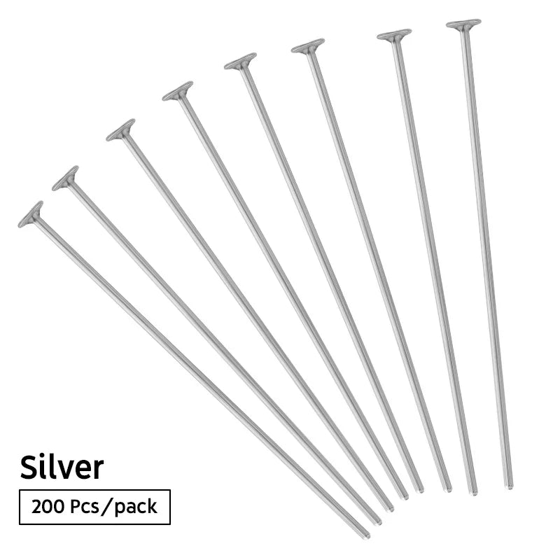 100-Pack Flat Head Pins for DIY Jewelry Making – Multi-Color Jewelry Headpins Qme Silver color 22mm x 200Pcs