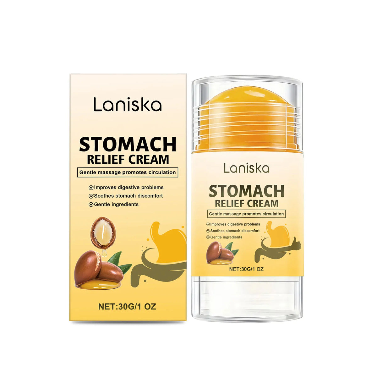 Laniska Abdominal Massage Cream with Roller | Belly Balm Abdominal Massage Cream Qst 30g boxed