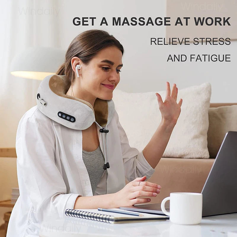 Windaily 3D Kneading Electric Neck Massager U-Shape Pillow Neck Massager Pillow Qst
