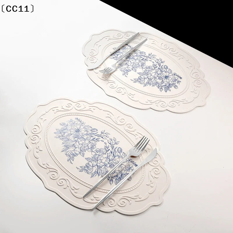 Silicone Floral Carved Placemat | Retro Pattern Dining Mat Silicone Placemat Qme