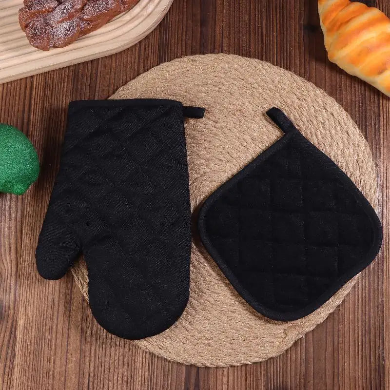 Oven Mitts Set – Heat-Resistant Kitchen Baking Gloves Oven Mitts Qst Black