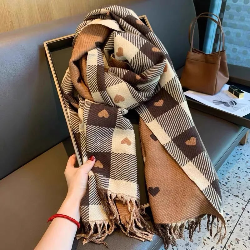 Women's Plaid Blanket Shawl Scarf – Thick Knit Winter Wrap Blanket Shawl Scarf Qst