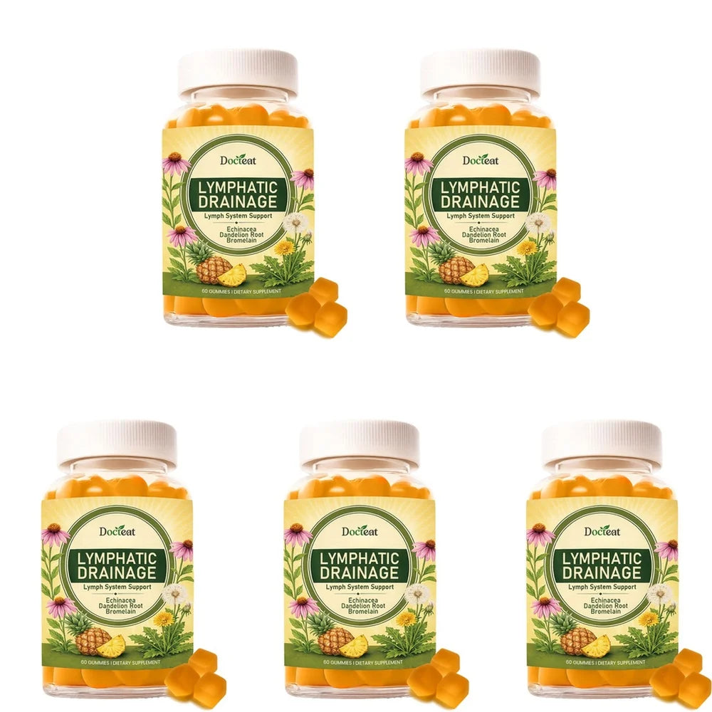 Docteat Lymphatic Gummies – Echinacea, Dandelion & Bromelain 60ct Herbal Supplement Gummies Qst 60 count(pack of 5)