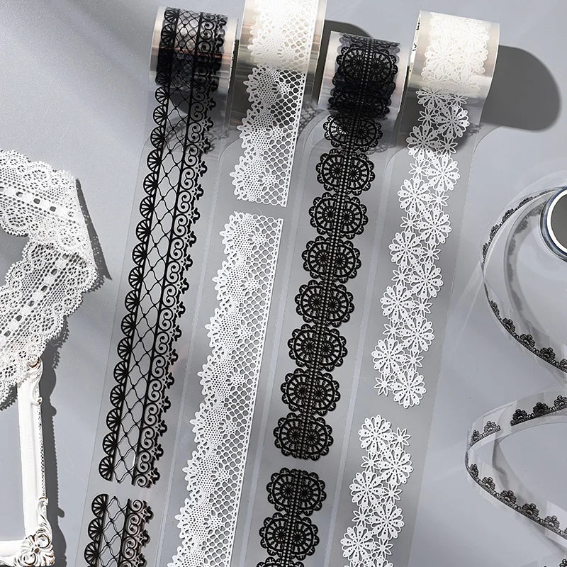 4 Rolls Black & White Lace Washi Tape Set – Scrapbooking DIY Decorative Washi Tape Qme
