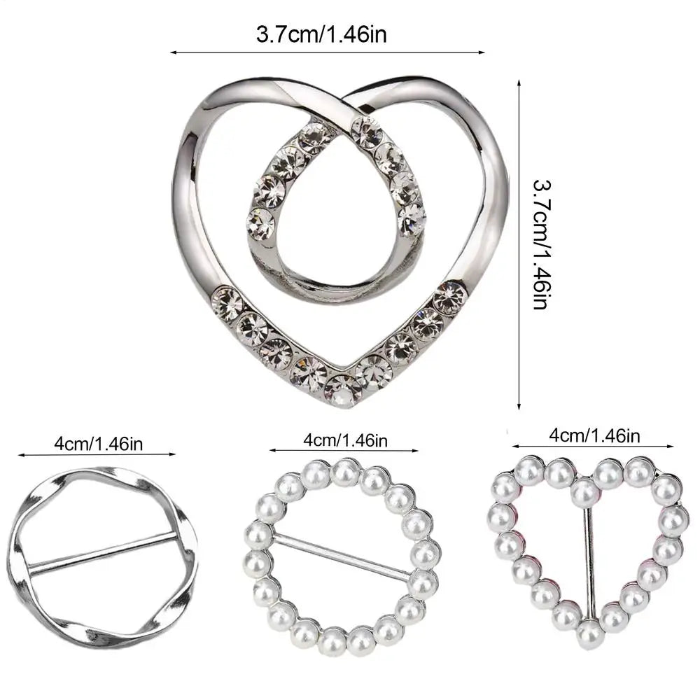 Women's T-Shirt Heart Rhinestone Clothing Clips Ring Wrap Clothing Clip Set Qme Silver