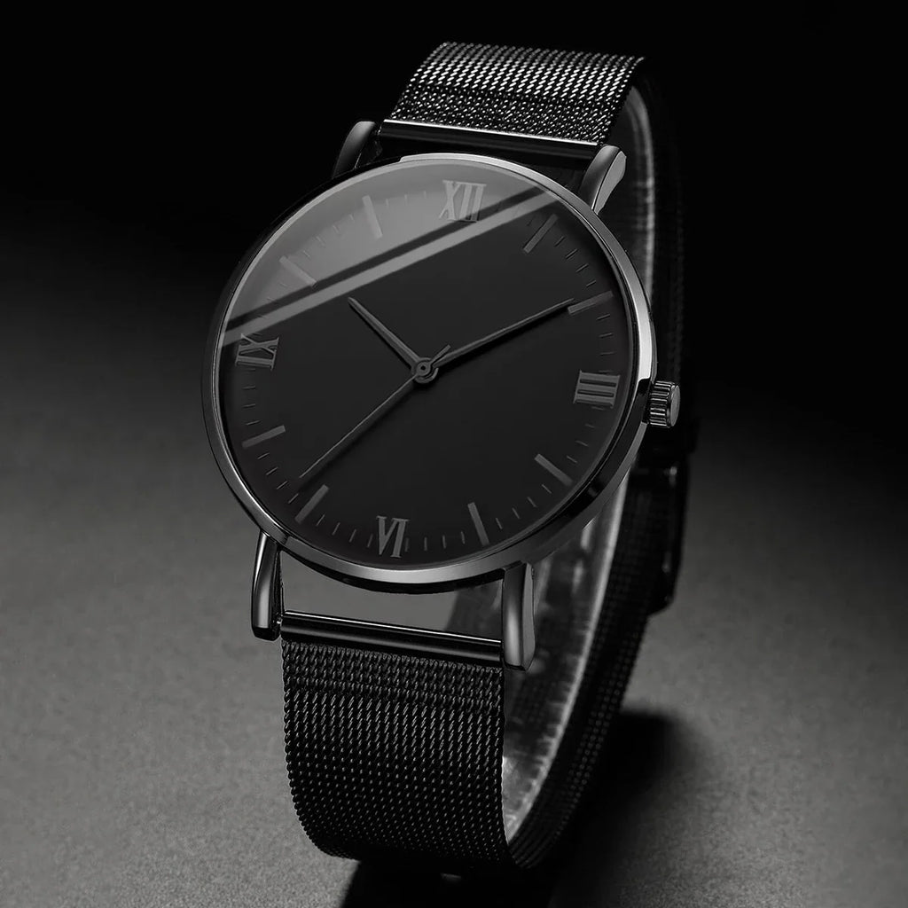 Men's Roman Quartz Watch & Mesh Bracelet Set – 2 Piece Watch & Bracelet Set Qme