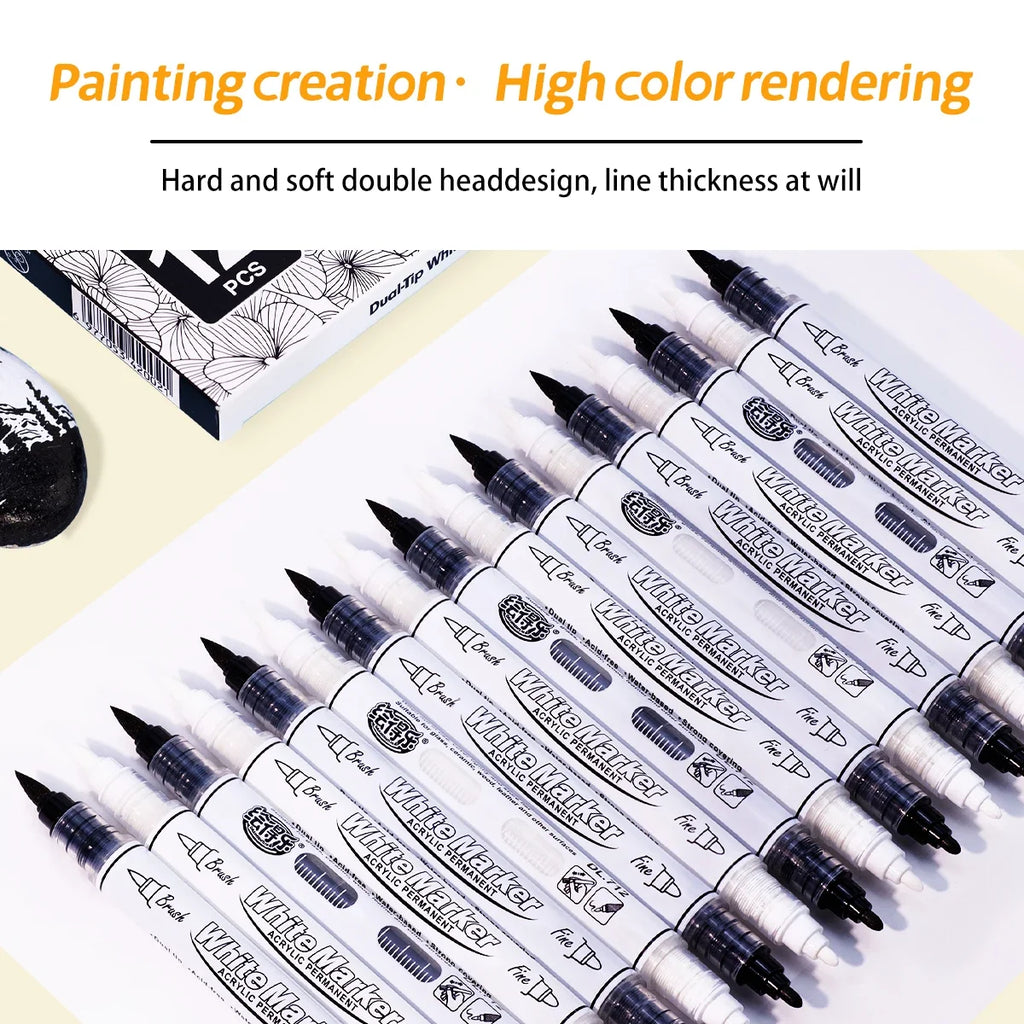Dual Tip Acrylic Paint Markers for Canvas, Stone & Glass Acrylic Paint Markers Qme
