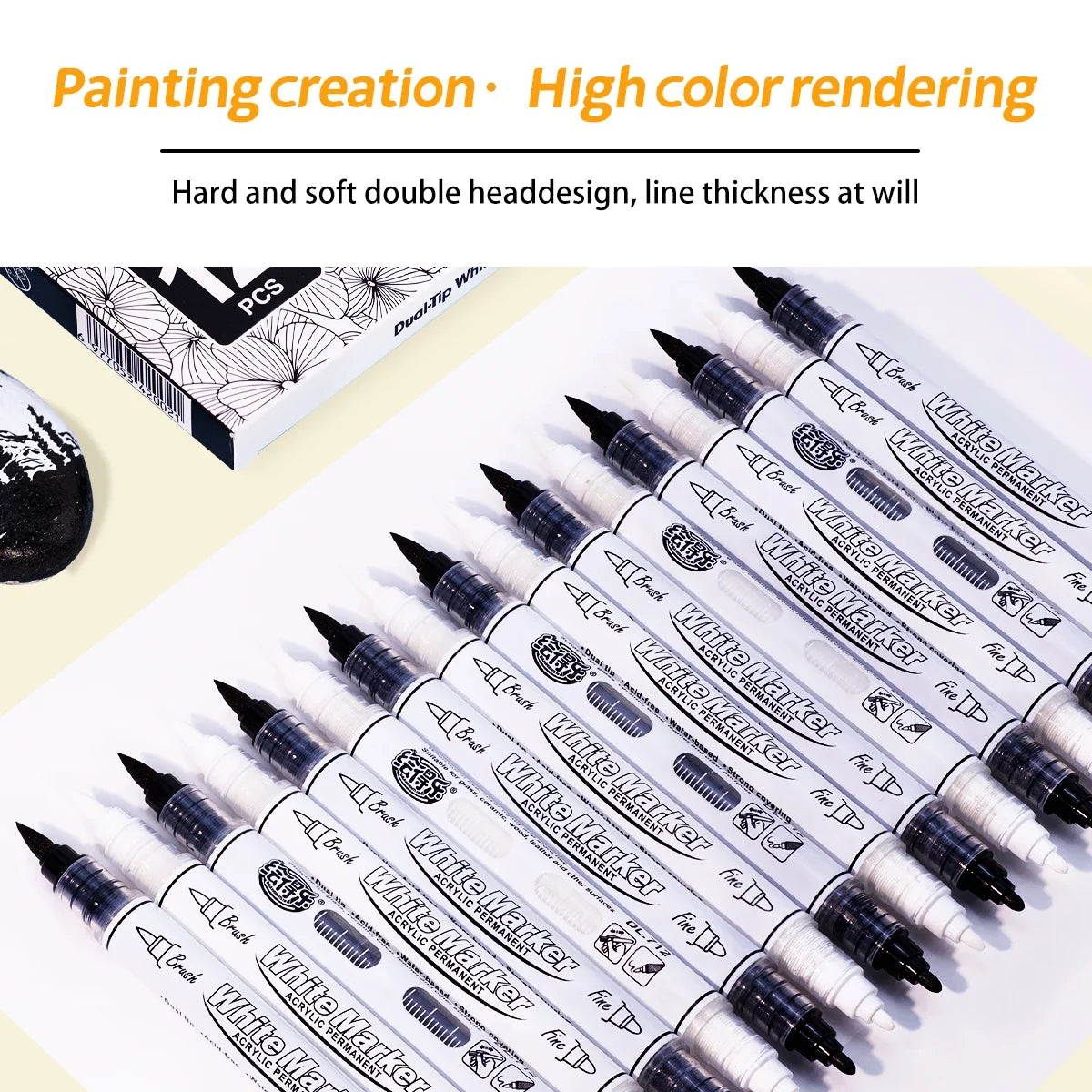 Dual Tip Acrylic Paint Markers for Canvas, Stone & Glass Acrylic Paint Markers Qme