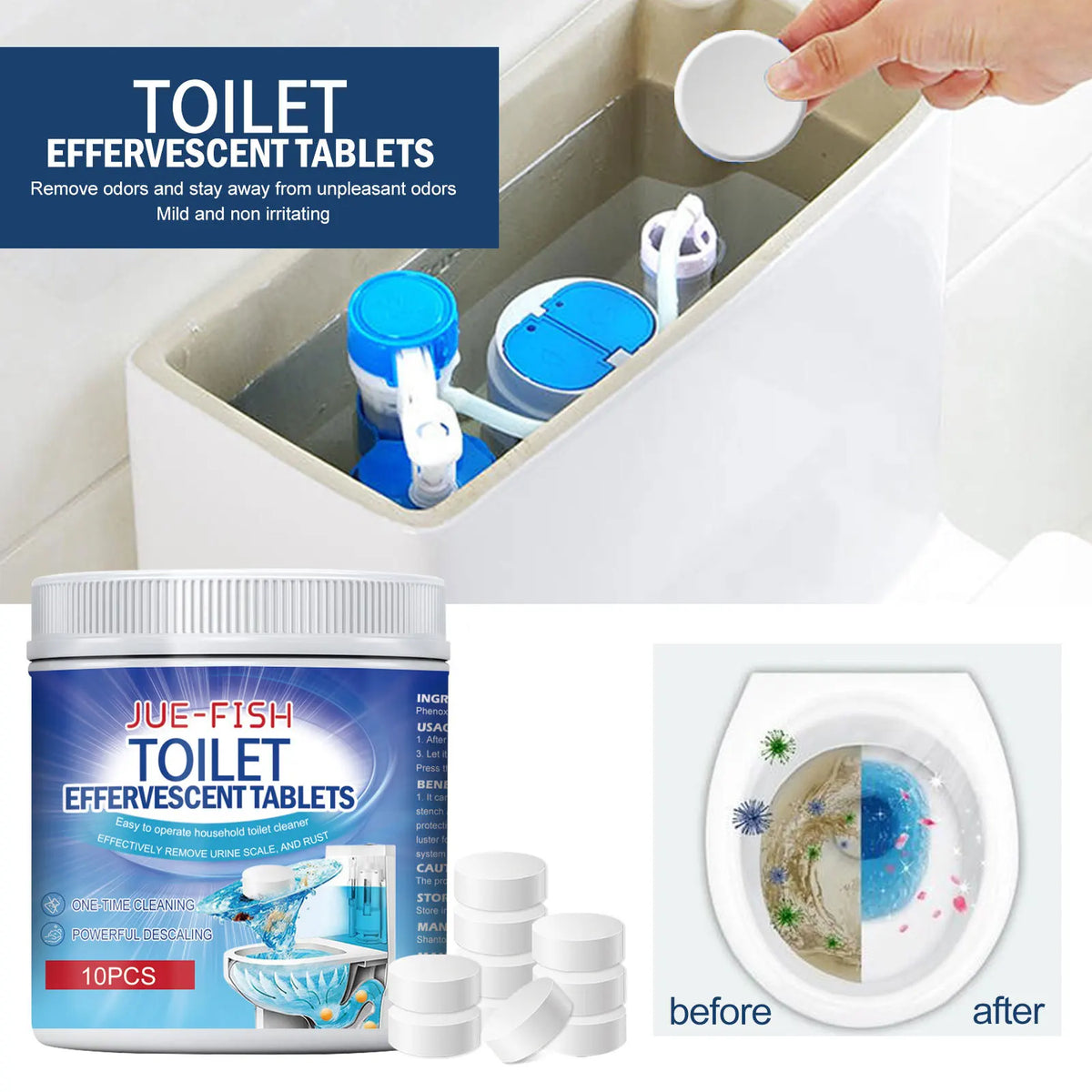 Toilet Effervescent Cleaning Tablets – Stain & Odor Remover Toilet Bowl Cleaner Qme