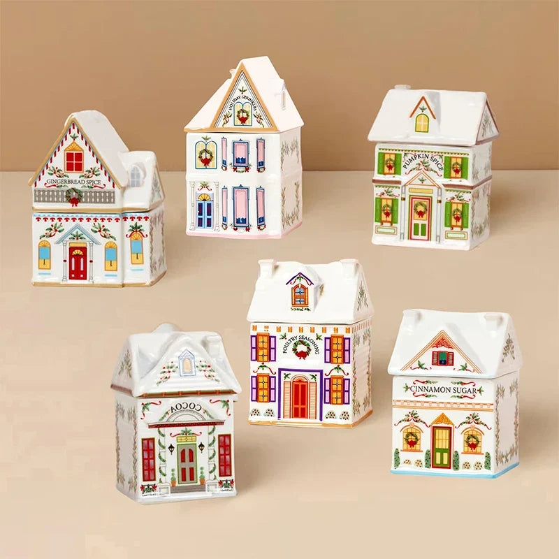 Mini Christmas Gingerbread House Spice Jars | Holiday Village Set Christmas Décor Jars Qme