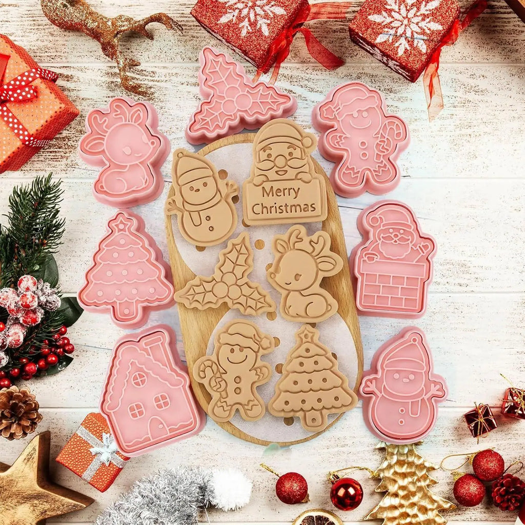 Christmas Cookie Cutter Set – 8 Fudge Press Pastry Molds Cookie Cutter Mold Set Qme