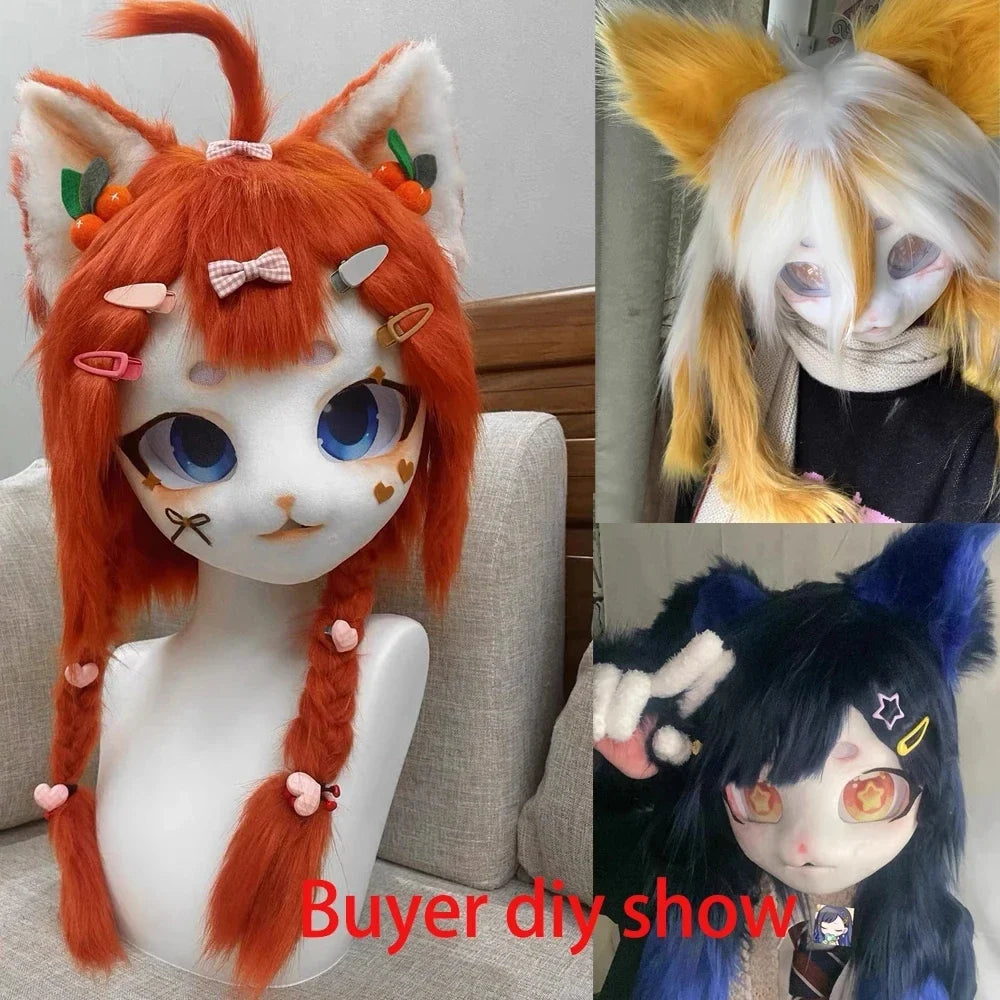 Kigurumi Cat Head Skull Base Mask – DIY Fursuit Cosplay Costume Mask Base Qme