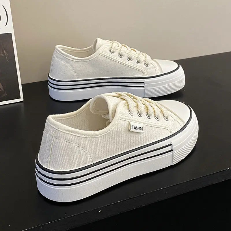 Women's Low Top Canvas Sneakers – Breathable Casual Flats Canvas Sneakers Qst Beige 35 China Mainland