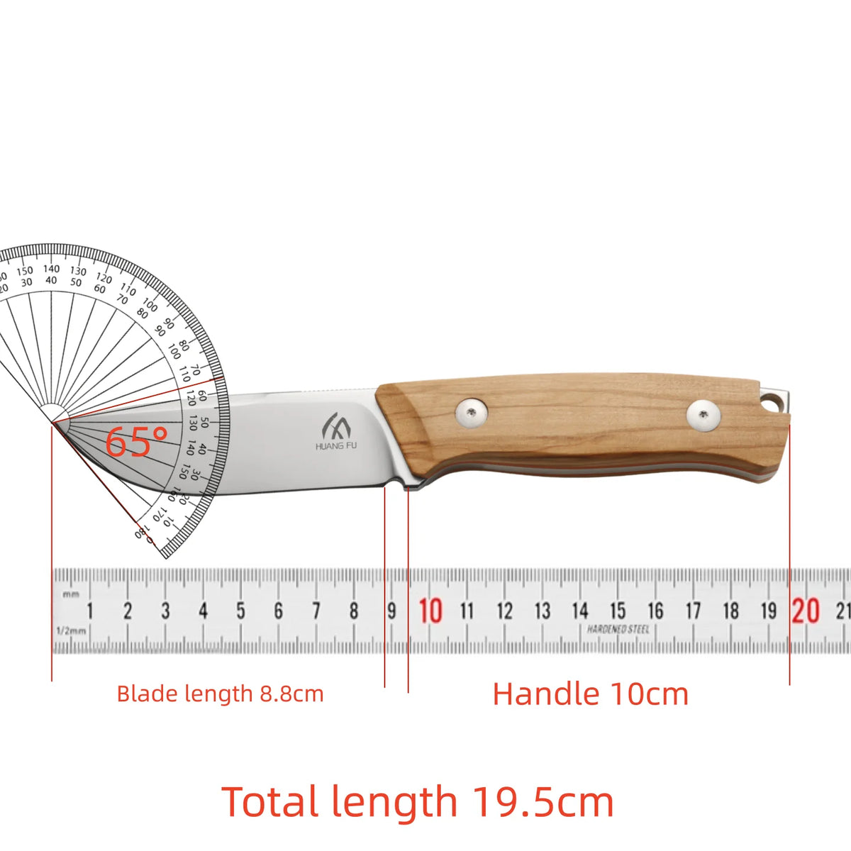 HUANGFU Fixed Blade Camping Knife – Steel & Wood Handle + Sheath Fixed Blade Knife Qst