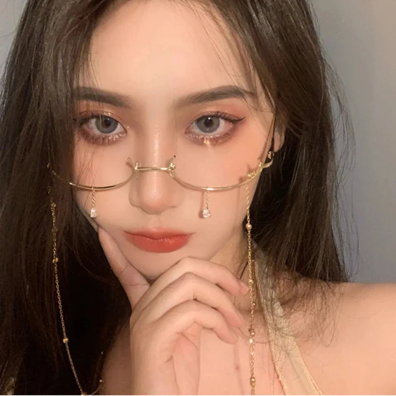 Women's Half Frame Decorative Glasses – No Lens Alloy Decorative Glasses Frame Qst